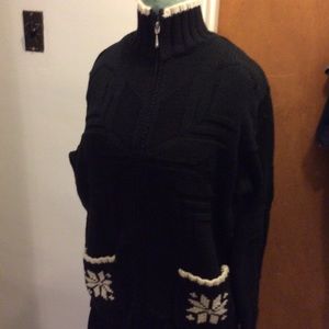Black and white zip up sweater snowflake pockets medium talbots